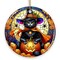 Enchanted Cat Witch Stained Glass Style Ceramic Ornament, Halloween Themed Christmas Gift and Decor
